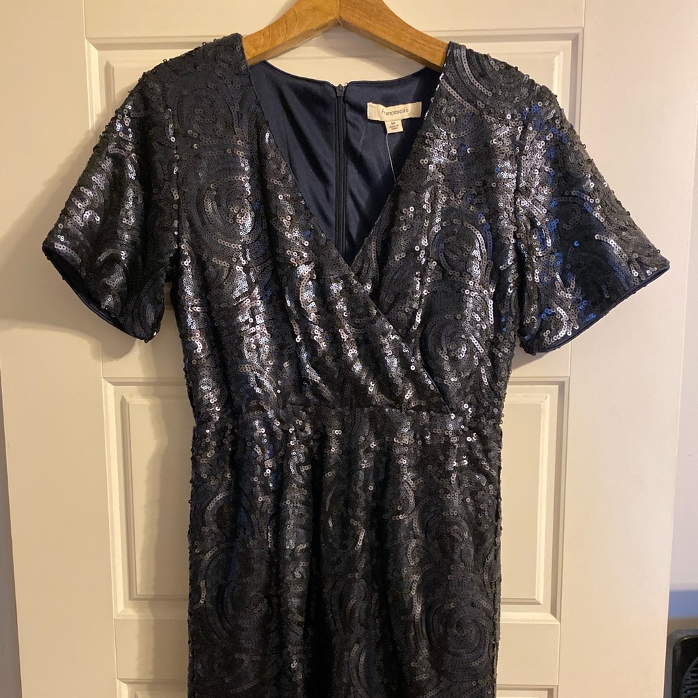 Navy Blue Sequined Holiday Dress NWT